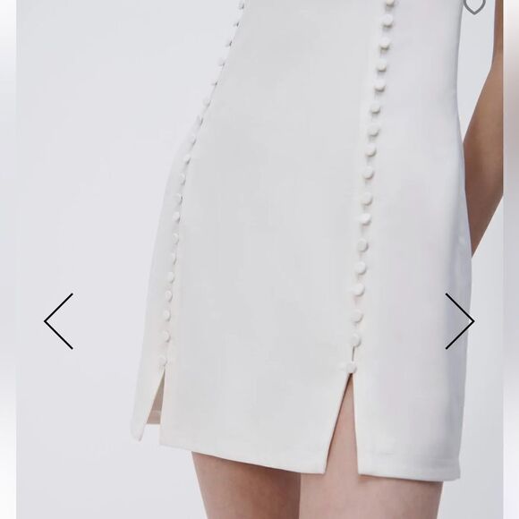 NWT SIMKHAI Eilish button-embellished crepe halterneck mini dress Ivory Size 12 - Picture 4 of 15